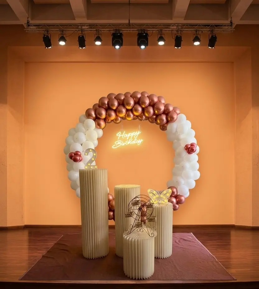 White and Rose Golden Ring Hall Stage Decor